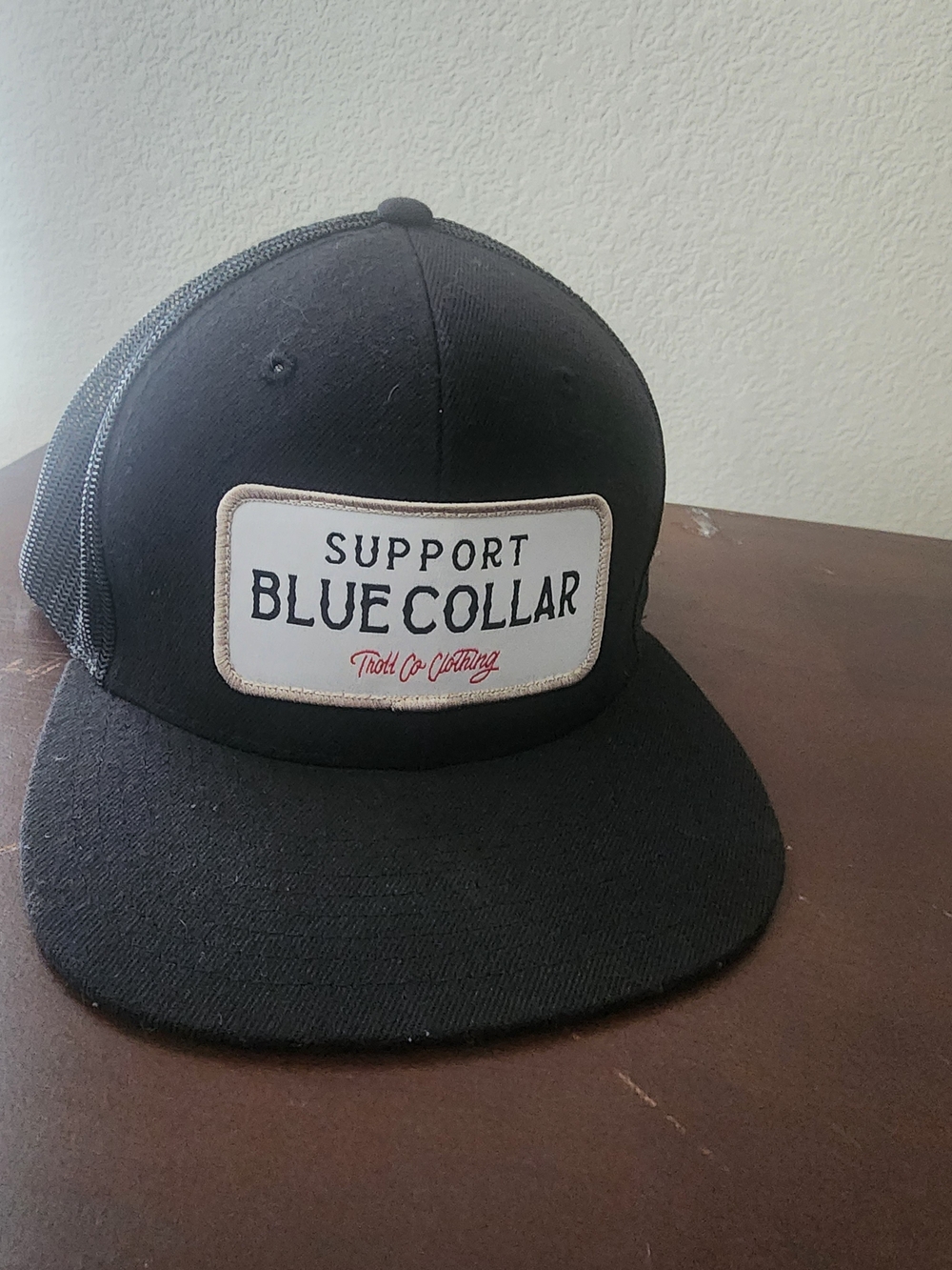 Support Blue Collar Black Trucker Hat
